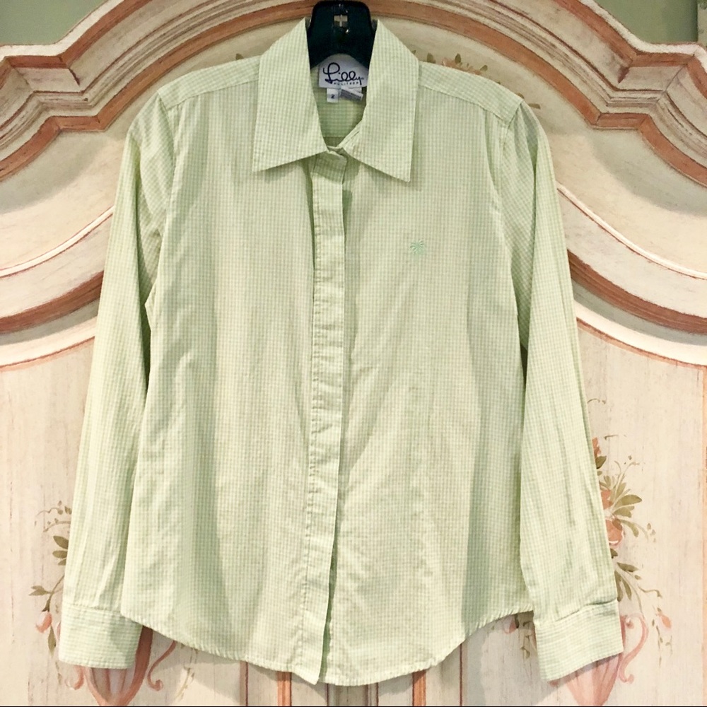 💚 LILLY PULITZER green check blouse size 2 💚